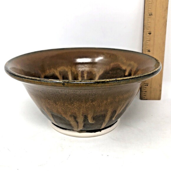 VTG Studio Art Pottery Ceramic Nesting Bowls Brown Drip Glaze Artist Signed Set - Picture 10 of 16